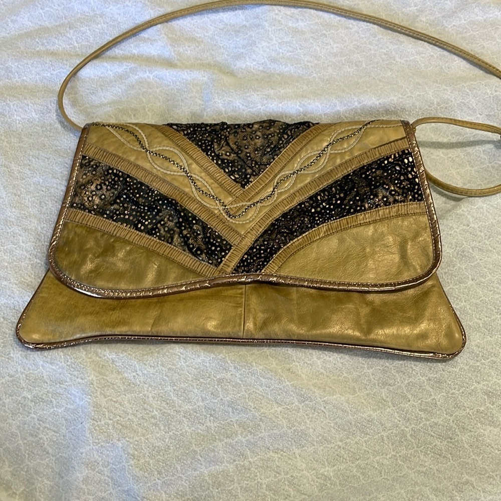 Samir | Made in USA| Genuine Leather | Gold & Black | Purse/Clutch | Textured